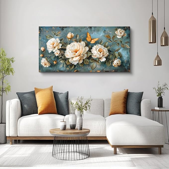 hyidecorart Wall Decor For Living Room Canvas Wall Art Bedroom Office Decorations Modern Family Wall Paintings White Flowers Pictures Artwork Posters Ready To Hang Large Framed Aesthetic Home Decor