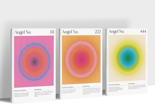 Colorful Gradient Aura Angel Numbers Poster Canvas Print Artwork Room Decor for Bedroom Aesthetic, 3 Piece Framed Inspirational Minimalist Art Paintings Decor for Bedroom Office 12"x18" x 3 Pcs