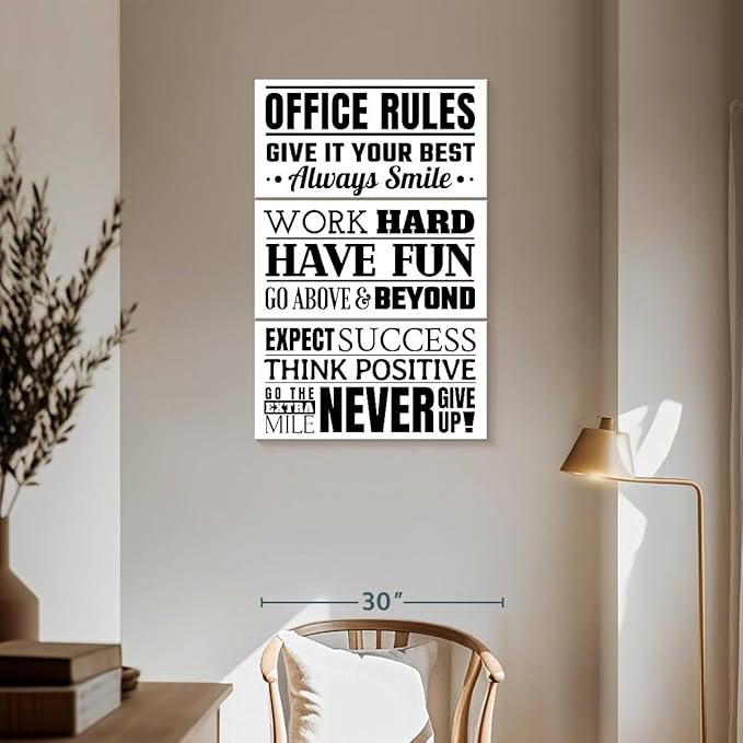 Elephant Stock - Fun Office Rules Wall Art - Vertical Multi Panel Canvas - 3 Piece Living Room Wall Decor - Digital Art Inspirational And Typography Multi Piece Wall Art - White And Black Decor - 36" x 57"