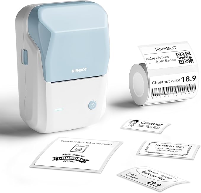 NIIMBOT B1 Label Maker Machine, Thermal Label Printer Easy to Use for Office, Home, Business, Came with 1 Roll White Label(Light Blue)