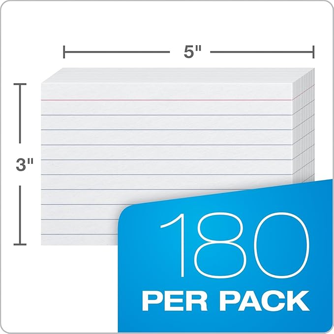Oxford Ruled Index Cards with Reusable Storage Tray, 3” x 5”, Flashcards for School and Studying, Recipes, Note Cards, 10 Packs, 1,800 Total (73168)