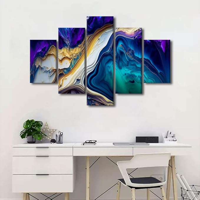 5 Panel Canvas Wall Art for Men Swirls of Multi Color Marble Poster Prints on Canvas Colorful Abstract Canvas Wall Art Printing Liquid Marble Texture Picutre for Lady Living Room Decor 60x40 in