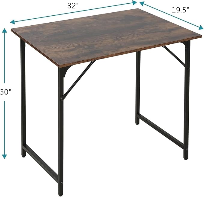 Dkelincs 32 Inch Small Computer Desk Home Office Desk Writing Desk Modern Simple Style Study Work Table with Metal Frame, Easy Assembly, Adjustable Feet, Water-Resistant, Scratchproof Surface, Vintage