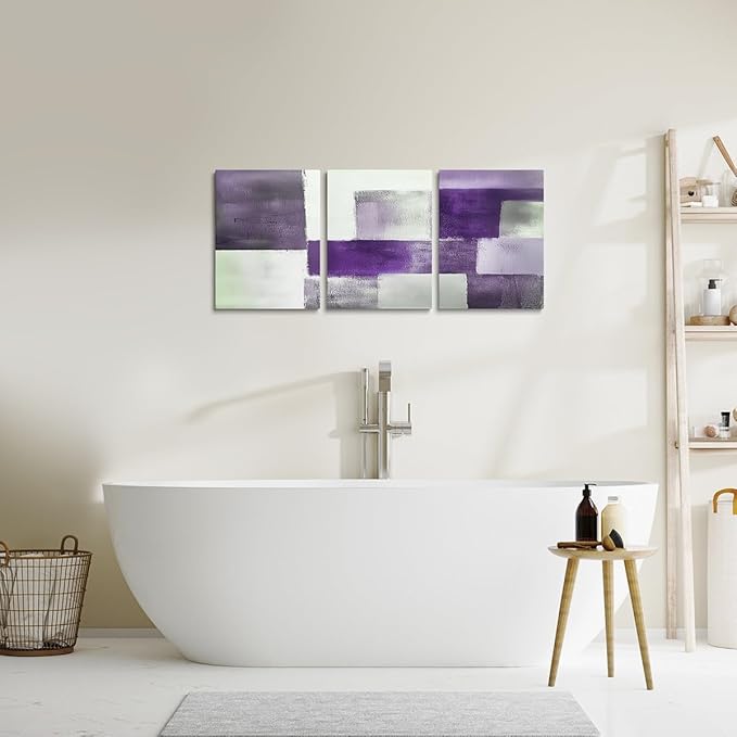 jejeloiu Modern Art 3 Piece Canvas Wall Art for Living Room Bedroom Abstract Art Picture Wall Decor 12"x16"x3pcs Purple Abstract Oil Painting Office Decorations Artwork Posters