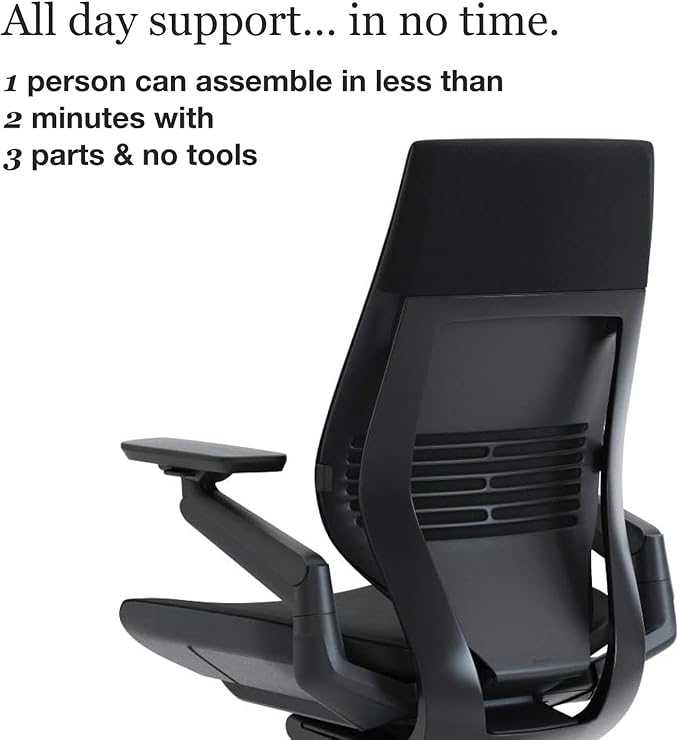 Steelcase Gesture Office Chair - Ergonomic Work Chair with Wheels for Carpet - Comfortable - Intuitive-to-Adjust for Desk - 360-Degree Arms - Licorice Fabric, Dark Frame