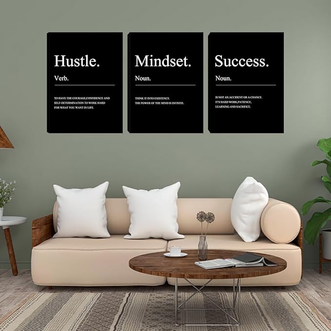 Unbruvo 3 Pieces Motivational Wall Decor-Inspirational Hustle Canvas Wall Art, Positive Affirmation Wall Decor for Living Room Bedroom Classroom Office(60" Wx28 H)
