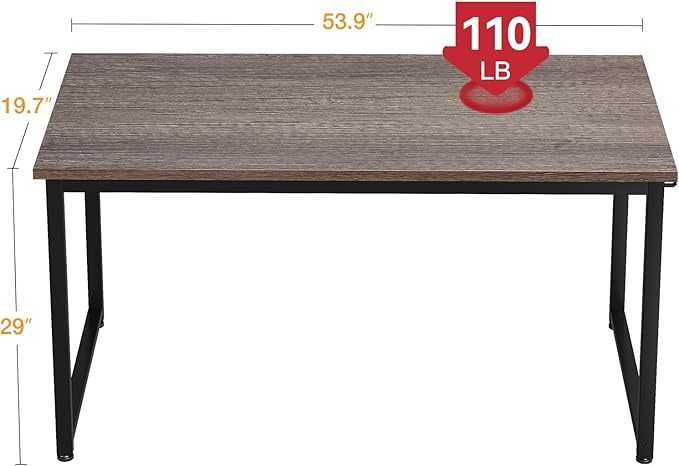 Casaottima 54 Inch Computer Desk for Home Office, Study Writing Table for Small Spaces, Simple Modern Desk with Headphone Hooks, Grey Oak