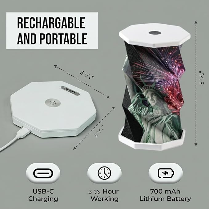 Origami Expanding Foldable LED Desk Lamp – USB Rechargeable & Portable - Dimmable Touch Control Light with Adjustable Height up to 5 1/2 for Office, Bedside - Sleek & Modern Design (Statue Of Liberty)