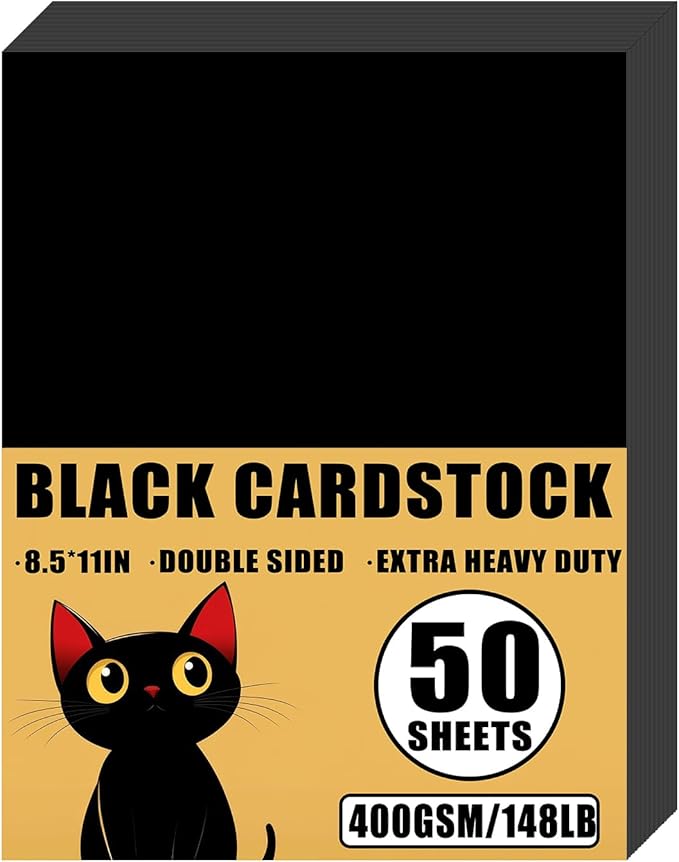 50 Sheets 148lb Black Cardstock, 8.5" x 11", Extra Heavy Duty Black Paper for Card Base DIY Craft Card Making, 148LB Cover 400 GSM