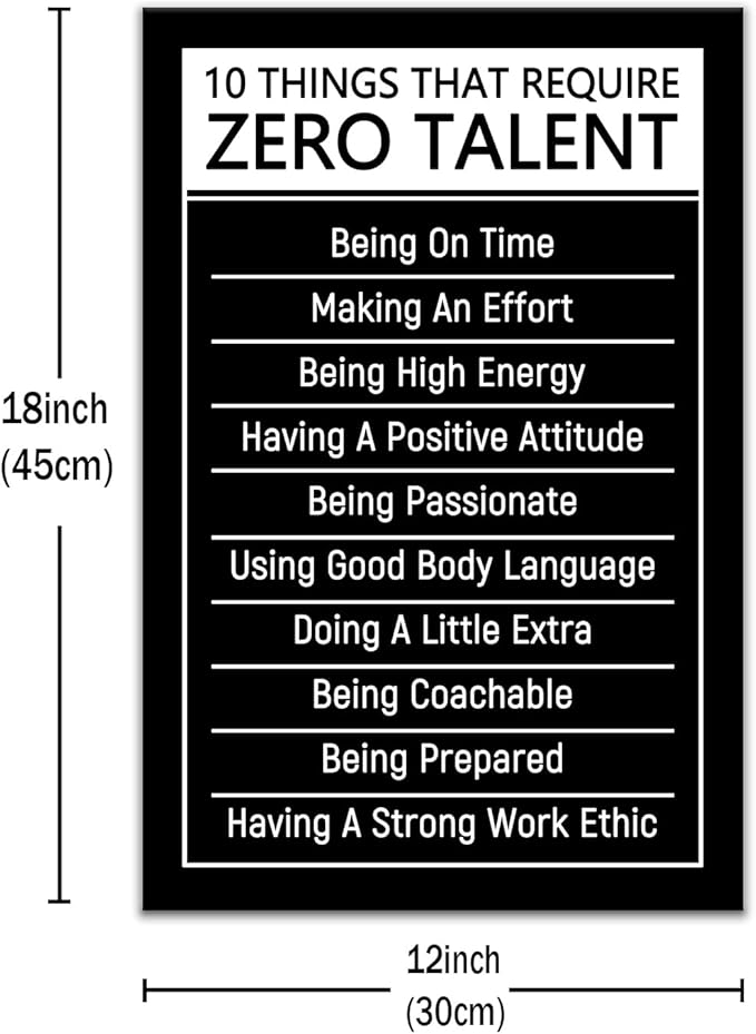 DINGFUN Motivational Wall Art 10 Things That Require Zero Talent Inspirational Canvas Poster Framed Mindset Decor for Home Office Desk Teen Room Daily Reminder Ready to Hang, 18x12 Inch