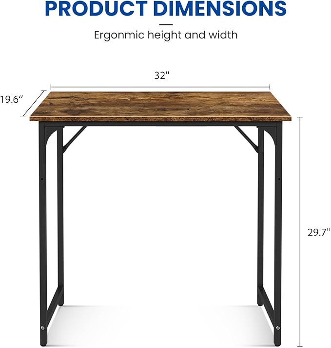 32 Inch Computer Desk Set of 2, Office Desk with Metal Frame, Home Office Desk, Modern Simple Style for Small Space Home Office, Living Room, Bedroom, Brown