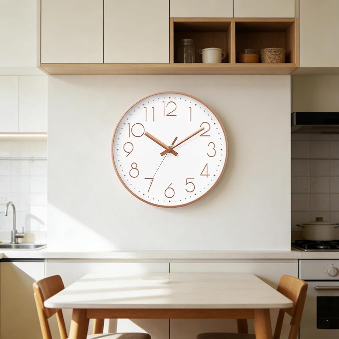 Wall Clock - 10 Inch Silent Non-Ticking Modern 3D Wall Clocks Battery Operated - Decorative Clock for Kitchen, Home Office, Bathroom, Bedroom(Rose Gold)