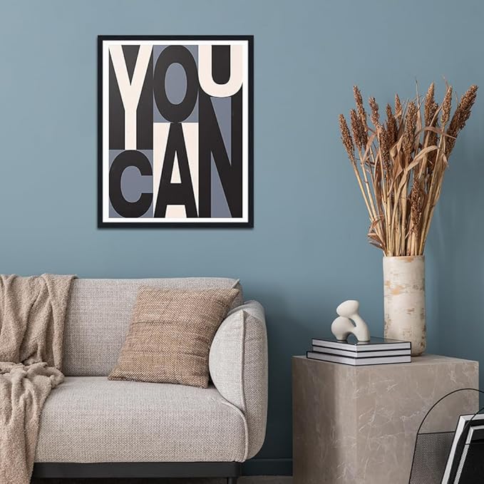 You Can Positive Affirmations Framed Canvas Print Wall Art, Motivational Wall Decor for Office, Boys Room & Gym, Ready to Hang, 12.5x16.5 Inches