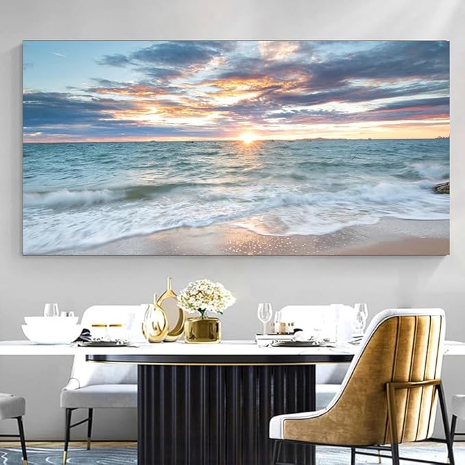 Yxbhhym-Large Coastal Wall Decor Beach Sunset Wall Art Ocean Room Decor Picture Seascape Canvas Prints Poster Waves Sea Artwork for Walls Landscape Painting Bedroom Living Room Office Decorations