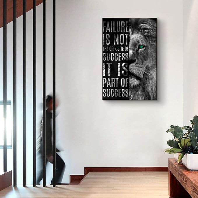 Motivational Lion Quotes Wall Decor Art Print 24''Wx36''H - Inspirational Office Wall Art with Positive Affirmations, Ready to Hang with Back Hook, Durable Home & Office Decor for Modern Spaces