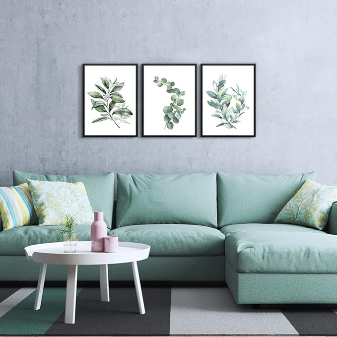 hyidecorart Black Framed Wall Art For Bedroom Wall Decor For Living RoomPlants Green Leaves Painting Bathroom Walls Pictures Kitchen Wall Decorations Office Decor Set Of 3 Piece Framed Prints Art