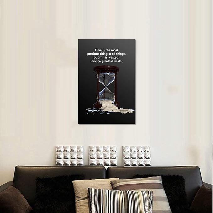 Inspirational Wall Art Motivational Entrepreneur Quotes Canvas Painting Time Is The Most Precious Thing In All Things Posters Prints Home Decor for Living Room Office Wall Decor Framed Ready to Hang - 24x36 inch
