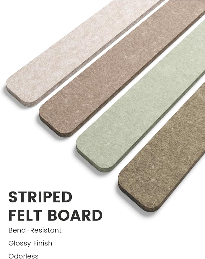 Fluxynara Cork Board Alternative Felt Strip Board 8-Pack 13"x2", Office Pin Board with 50 Push Pins, Adhesive Install for Bedroom Door & Home Office(Linen Dusk)
