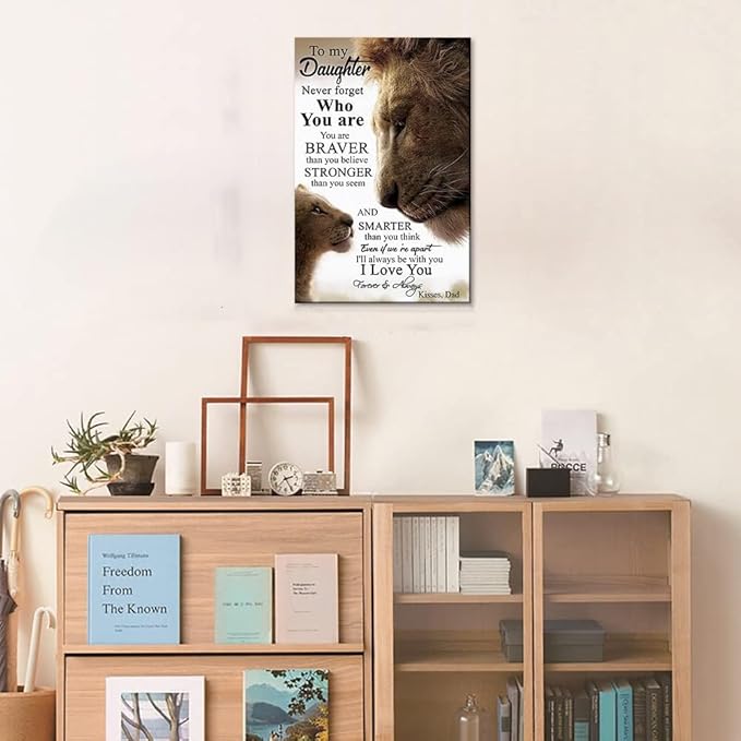 To My Daughter Poster Lion Father and Daughter Inspirational Quotes Art Posters and Prints Home Wall Decor HD Print for Kids Bedroom Wall Decor Vintage Nordic Style Framed Art - 12x16 inch