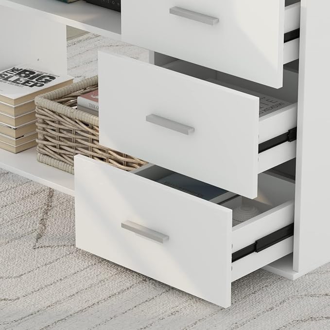 FUFU&GAGA 55.1" Large L-Shaped Office Desk with 41.3" File Cabinet, Corner Computer Desk with 3 Drawers & 2 Shelves, Workstation Executive Desk with Storage Shelf for Home Office, White