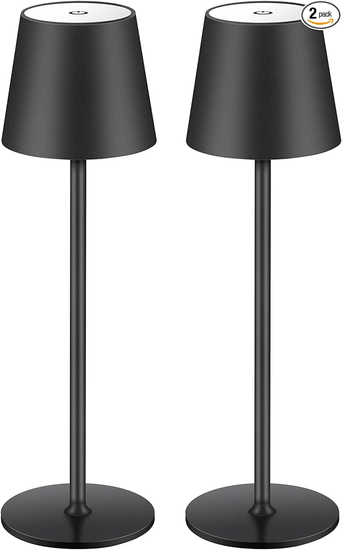 BGFHome Cordless Table Lamp LED Desk lamp,5000mAh Rechargeable Touch Night Light Wireless Minimalist Design for/Restaurant/Bedroom/Bars/Outdoor Party/Camping/Coffee Shop(2 Pack Black)