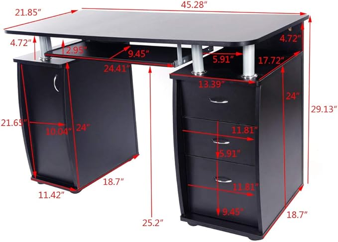 Karl home Computer Desk with Drawers & Storage Cabinet, Small Office Desk PC Laptop Workstation for Home, Studio, Office, Apartment, Black
