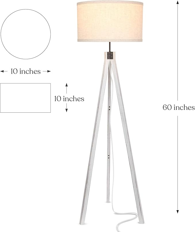 Brightech Eden Tripod Floor Lamp, Dimmable Standing Lamp with Solid Wood Legs for Bedroom Reading, Tall Tree Lamp for Offices, Modern LED Lamp for Living Rooms, Great Living Room Decor - Rustic Wood