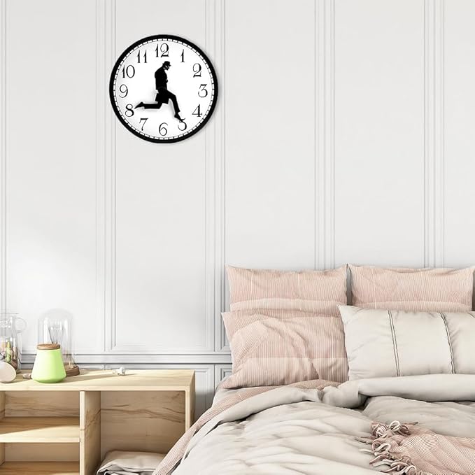 Silly Walk Wall Clock, Round Silent Wall Clocks Modern Funny Walking Silent Clock for Dining Room, Bedroom, Home, Office Decoration(Color:Black)