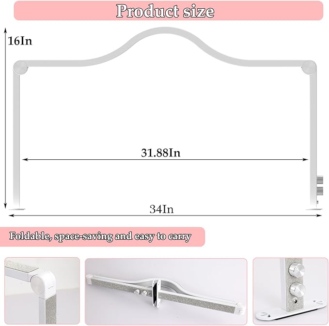 Upgraded Half Moon Light for Desk, Foldable LED Nail Tech Lamp, 3000-6000K Brightness Adjustable, Pink