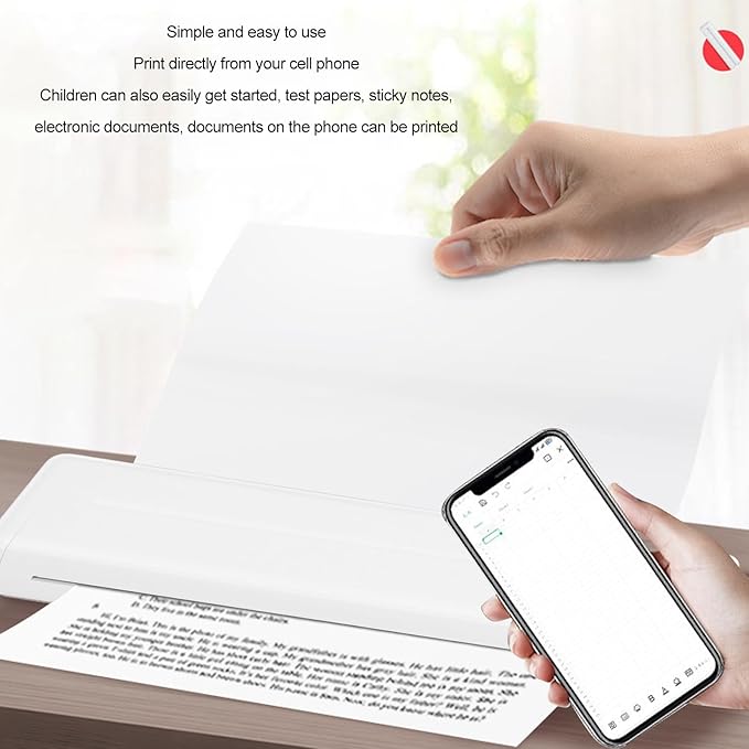 GOWENIC Portable Cordless Printer, BT A4 Thermal Inkless Printer with App for Photo Label Receipt Study Notes Printing, Environmental Friendly Home School Office