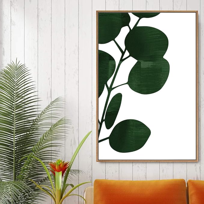 IDEA4WALL Framed Canvas Print Wall Art Black & Gray Leaf Silhouette Geometric Shapes Illustrations Modern Art Chic Colorful for Living Room, Bedroom, Office - 24"x36" Natural
