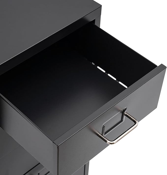 Metal File Storage Cabinet, 5 Drawer Vertical Filing Cabinets with Wheels Under Desk Storage Drawers, 11 * 16.1 * 27.1in Mobile File Cabinets Under Desk Cabinet for Bedroom, Office (Black)