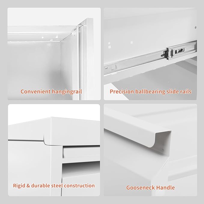 5 Drawer File Cabinet with Wheels,Metal Mobile Filing Cabinets with Lock,White Rolling File Cabinet for Home Office,Heavy Duty Storage Cabinet for A4/Letter/Legal Size File,Assembly Required
