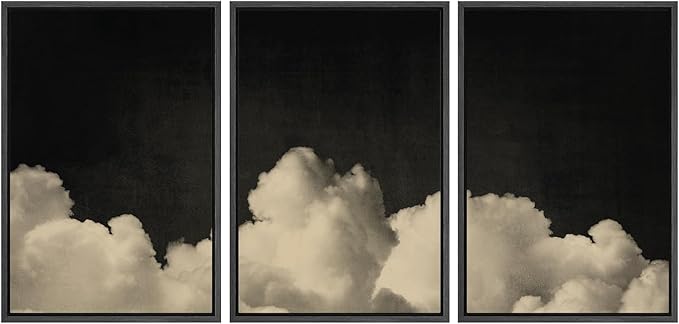 MUDECOR Framed Canvas Print Wall Art Dramatic Cloudscape Black and Beige Sky Illustrations Realism Decorative for Living Room, Bedroom, Office - 16"x24"x3 Black
