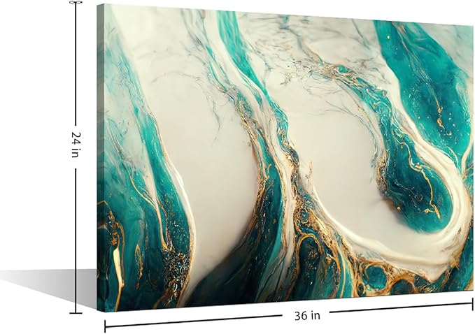 Canvas Wall Art for Living Room Modern 1 Panel Canvas Art Abstract Marble Texture Picture Printing Gold and Teal Poster Prints for Lady Bedroom Office Wall Decor Stretched Ready to Hang 36x24 in