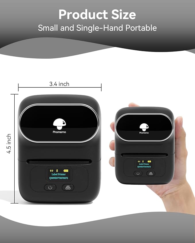 Phomemo Label Printer M110 Upgraded Label Maker Bluetooth No Ink Portable for Small Business, Address, Office, Home for Phone; for PC/Mac(USB), with 100 Labels, Ebony Black