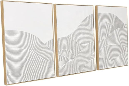 Framed 3-Piece Neutral Abstract Textured Wall Art – Modern Boho Wall Décor for Living Room, Bedroom & Bathroom – Large 3D Framed Artwork for Contemporary Home Décor，20 x 28 inches x3 pieces