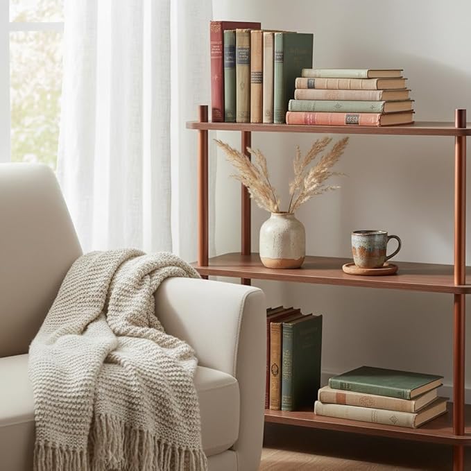 Vintage 3 Tier Wooden Bookshelf,Small Shelf Organizer,Sturdy Bookcase, Modern Small Shelf Stand, Floor Standing Shelf,Stable Display Stand for Home Office (31.5 in)