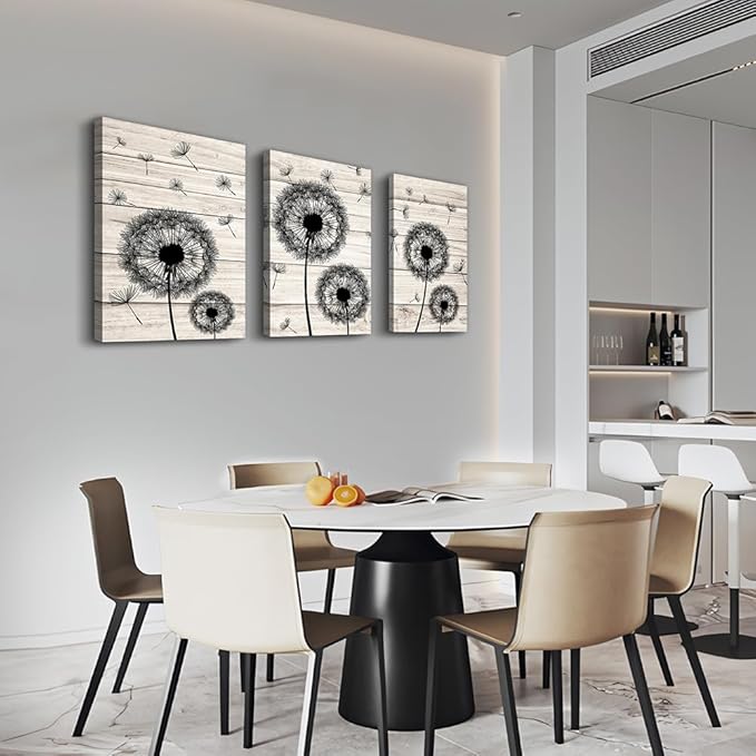 Wall Decor For Living Room Canvas Wall Art For Bedroom Fashion Wall Decorations For Kitchen Abstract Paintings Office Decor Black Dandelion Flowers Hang Pictures Artwork Home Decoration 3 Pieces