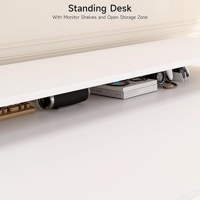 L Shaped Electric Standing Desk, 71x43'' Computer Desks with 2 Monitor Shelves, Dual Motor and Memory Controller, Gaming Corner Desk Adjustable Height from 28-46'' for Home Office Workstation, White