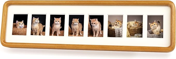 Hans 4"x16" Frames Collage Photo Frame Single Mat with Eight 1.5x2.5 Openings and Satin Solid Frame Horizontal or Vertical(8 Openings)