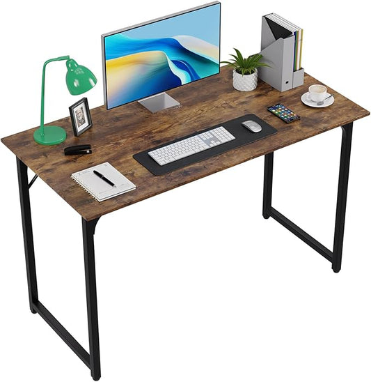 FDW 47 inches Computer Desk/Home Office Desk/Writing Study Table/Modern Simple Style PC Desk with Metal Frame,Brown