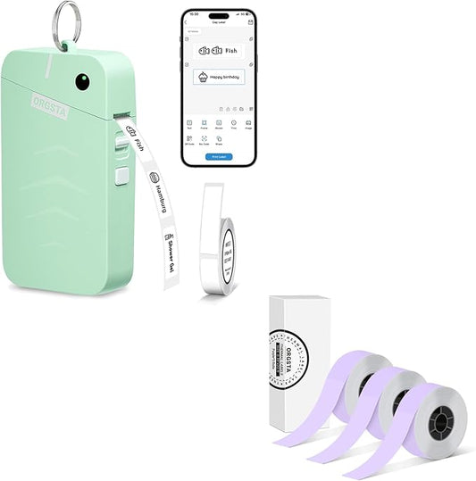ORGSTA S001 Label Maker Machine with Tape, Bluetooth Mini Printer for Home and Office Organization, Thermal Label Printer Mini Label Maker with 3 Roll Continuous Label Tapes - Purple