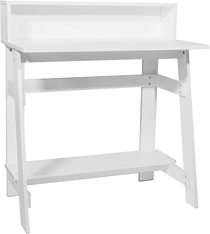 OneSpace Lennox Hutch Computer Desk, Small Desk for Home Office, Compact Writing Desk, White