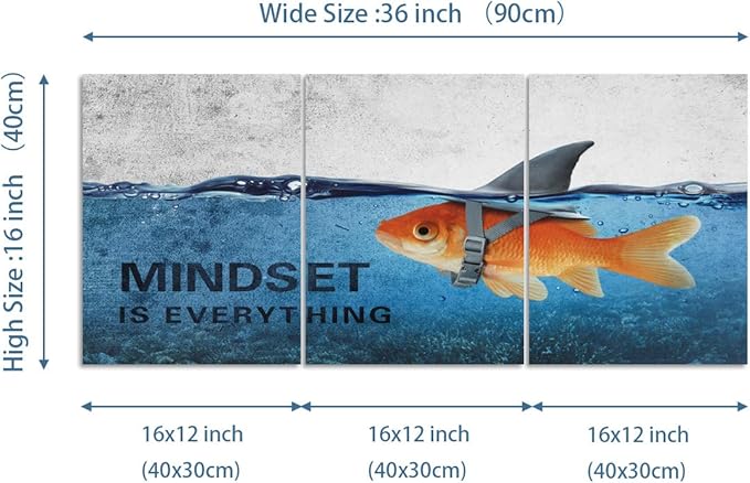 Motivational Canvas Wall Art Positive Entrepreneur Quotes Poster Print Inspirational Goldfish Artwork Painting Picture Office Home Bedroom Decor Wall Art Framed Ready to Hang - 36" W x 16" H