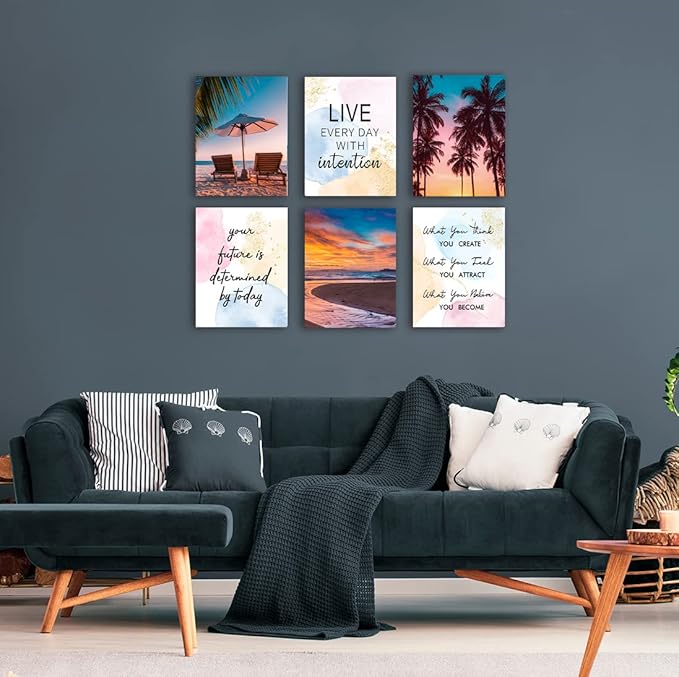 Inspirational Quotes Motto Wall Art，Office landscape Wall Art Decoration Painting, Suitable for Library, School, Gym,Office，Living Room,Home Deco,Tabletop/Hanging,|6-pack（29 x 38 cm ） Framed 6