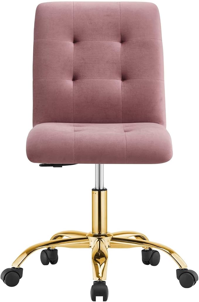 Modway Prim Armless Performance Velvet Office Chair in Gold Dusty Rose