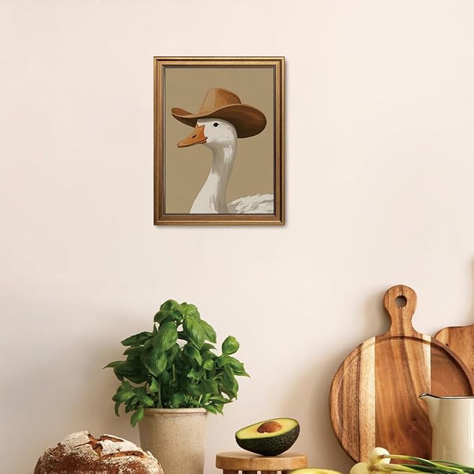 Gold Framed Wall Art Vintage Canvas Wall Art Trendy Cowboy Duck Modern Maximalist Artwork Prints Picture for Living Room Bedroom Farmhouse Bathroom Office Decor, 12x16