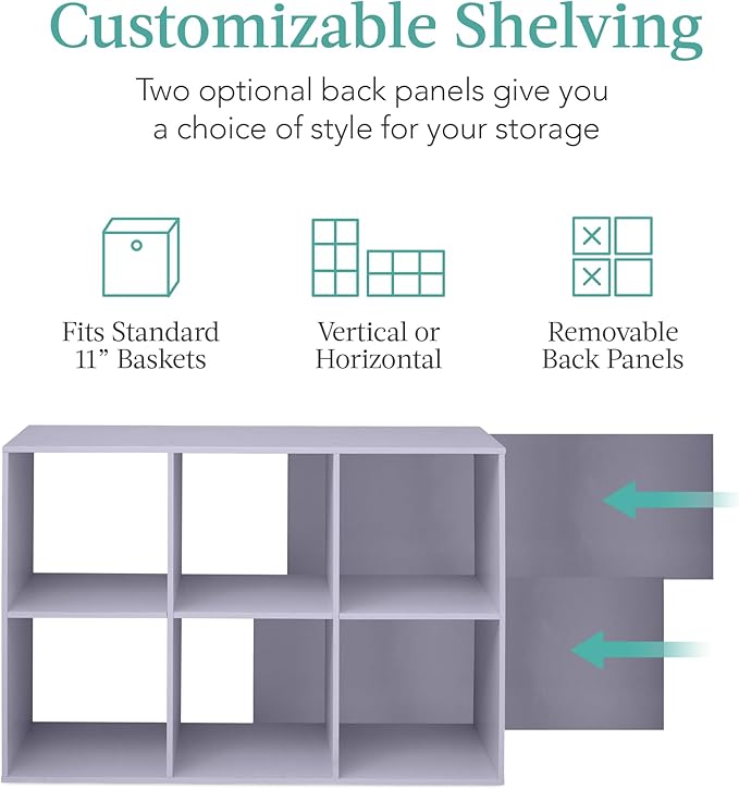 Best Choice Products Kids Bookcase 6-Cube Storage Organizer, 11in Shelf Opening, Bookshelf, Toy Storage, Customizable w/ 3 Removable Back Panels – Lavender