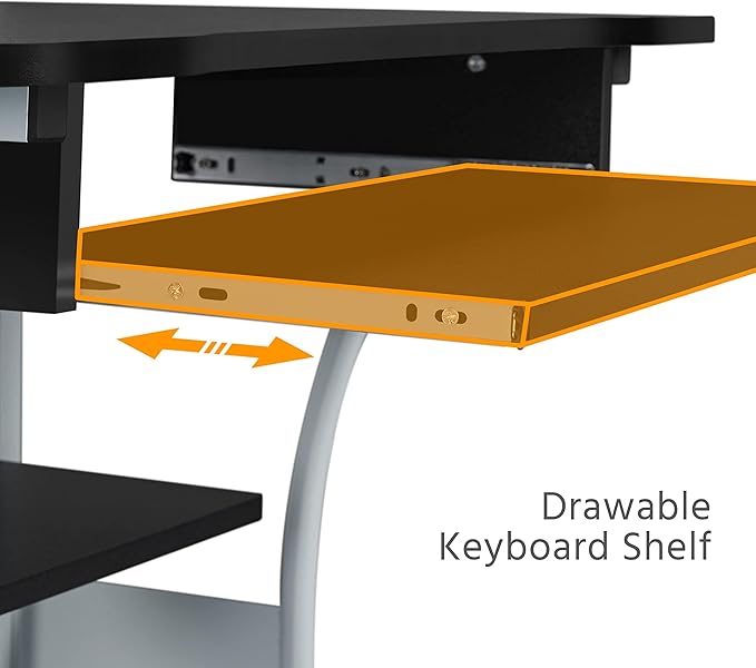 Yaheetech 2 Tier Mobile Computer Desk with Printer Shelf & Keyboard Tray Rolling Computer Table for Small Spaces, Compact Study Workstation with Wheels, Space Saving, Black